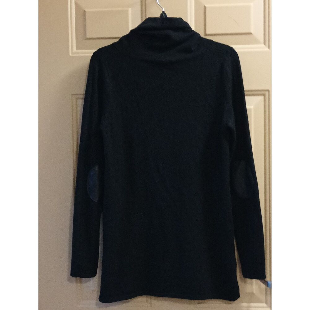 Evolution by Evrys Black Wide Cowl Neck Sweater Dress Leather Elbow Patches M - Picture 2 of 5
